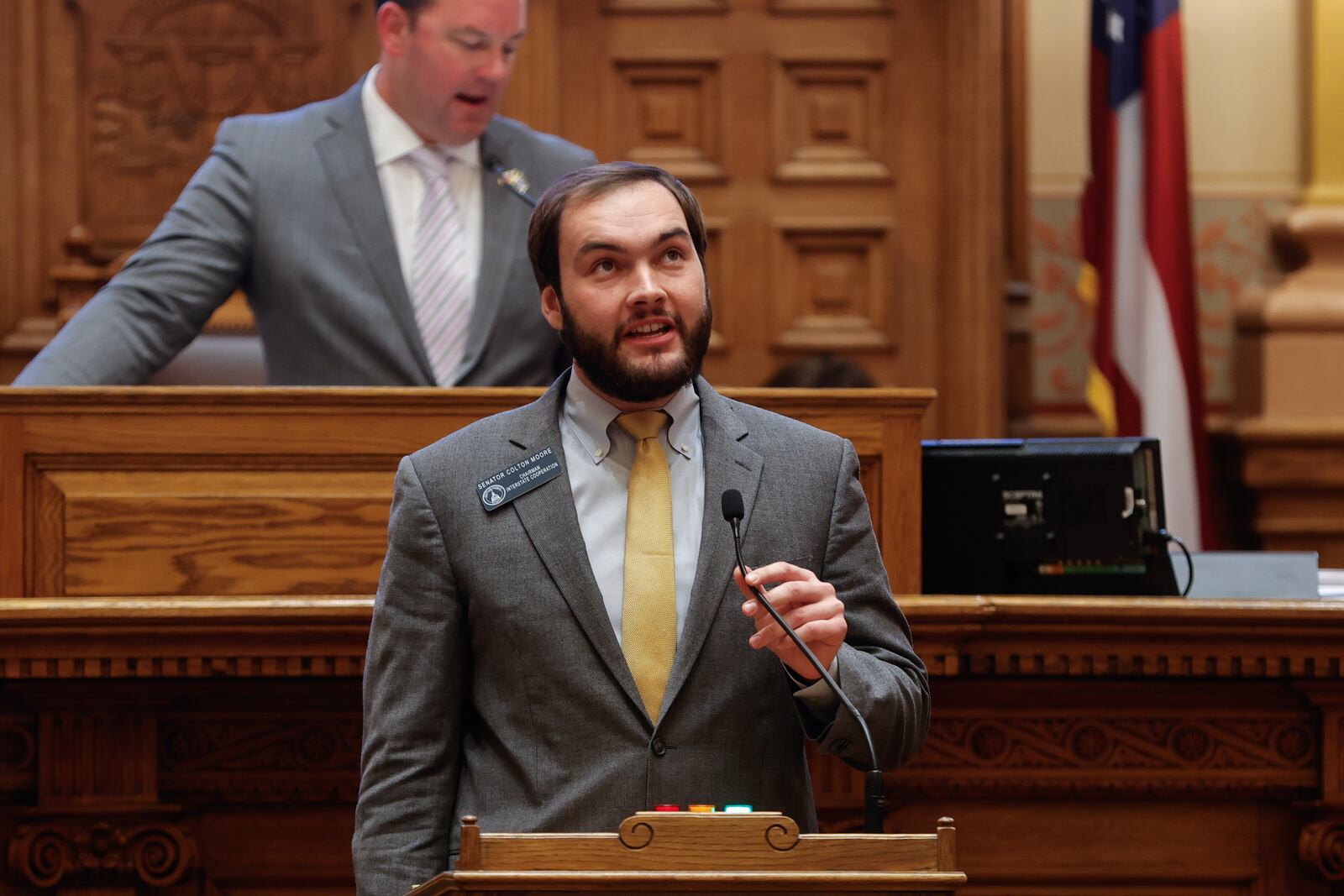 State Sen. Colton Moore, R-Trenton, speaks at the Georgia state Capitol during a special session to redraw district maps on Wednesday, Nov 29, 2023. (Natrice Miller/natrice.miller@ajc.com)