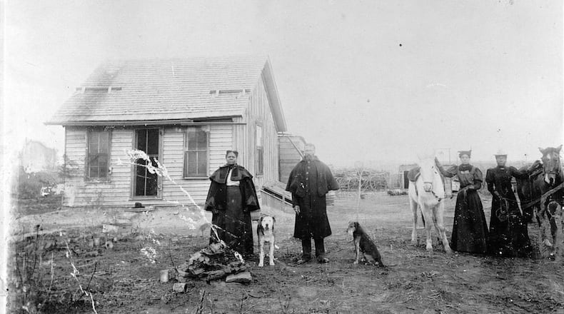 An undated photo of Black homesteaders in Nicodemus, KS. (Library of Congress)