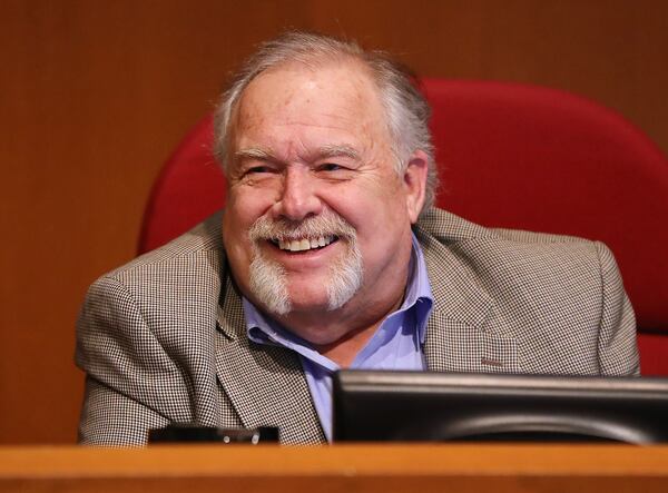 January 6, 2020 Smyrna: Outgoing mayor Max Bacon thanks friends, family, and supporters from over the decades before exiting office during the swearing in ceremony for the new mayor and City Council at Smyrna City Hall on Monday, January 6, 2020, in Smyrna.  Curtis Compton ccompton@ajc.com