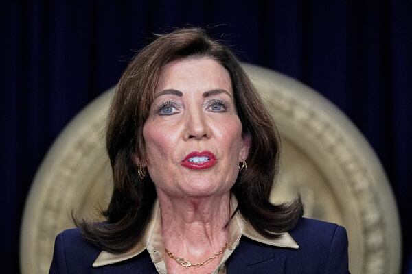 FILE - New York Gov. Kathy Hochul speaks at a news conference, Feb. 20, 2025, in New York. (AP Photo/Julia Demaree Nikhinson, File)