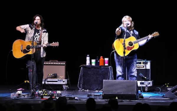 Atlanta's Indigo Girls (Amy Ray (left) and Emily Saliers) perform June 9, 2022, at what was then Cadence Bank Amphitheatre at Chastain Park.
(Robb Cohen for the AJC)