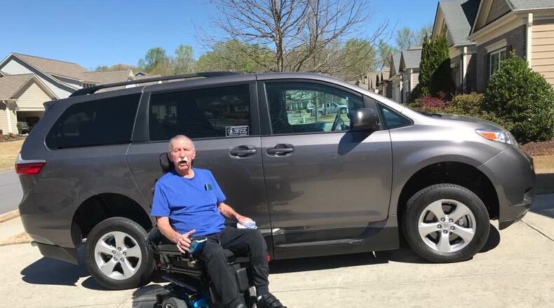 The late Lou Wojtysiak Jr. at his North Forsyth County home with his wheelchair and van provided by the Department of Veterans Affairs. CONTRIBUTED