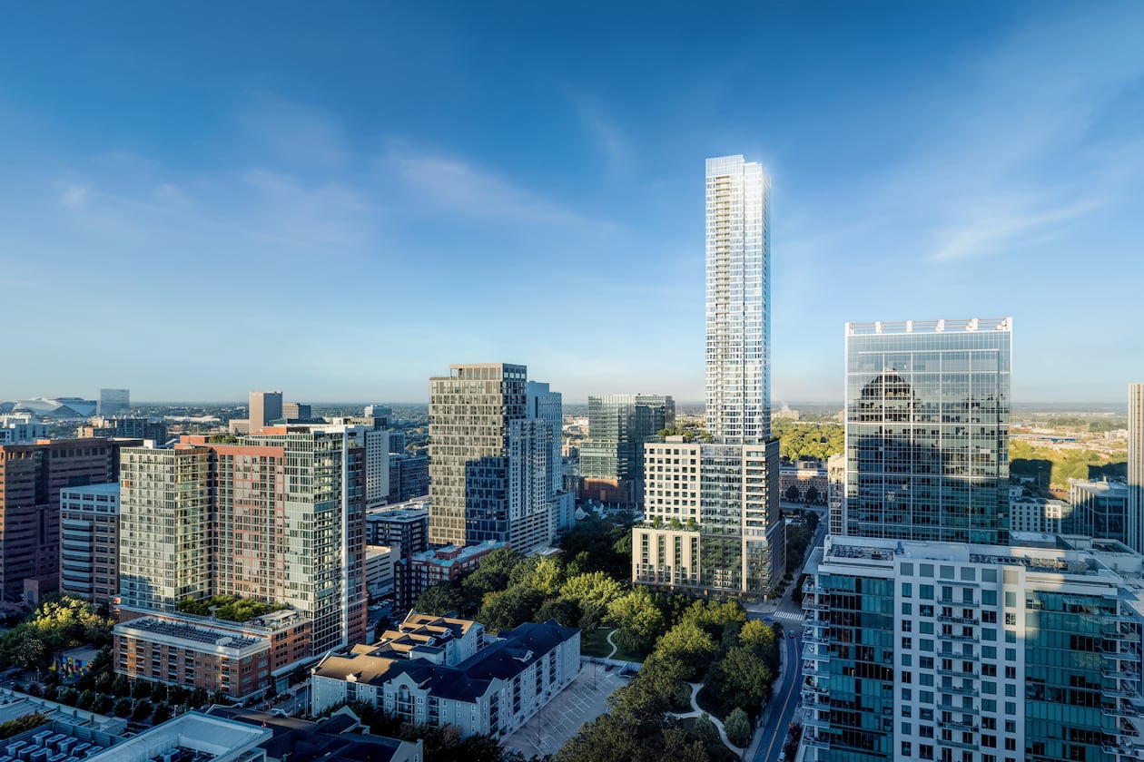 This is a rendering of Rockefeller Group's new 60-story skyscraper at 1072 W Peachtree St. in Midtown, which includes eight floors of new office space. (Courtesy of Eleven Visualisation)