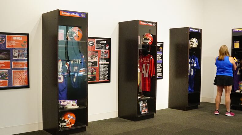 Hall curators have created an “Evolution of the SEC” exhibit. It features displays that tell the football stories of the schools that make up conference membership. And, yes, Texas and Oklahoma are represented but not to the extent of the current 14 members. The two Big 12 programs have been approved to join the league in 2025. (College Football Hall of Fame)