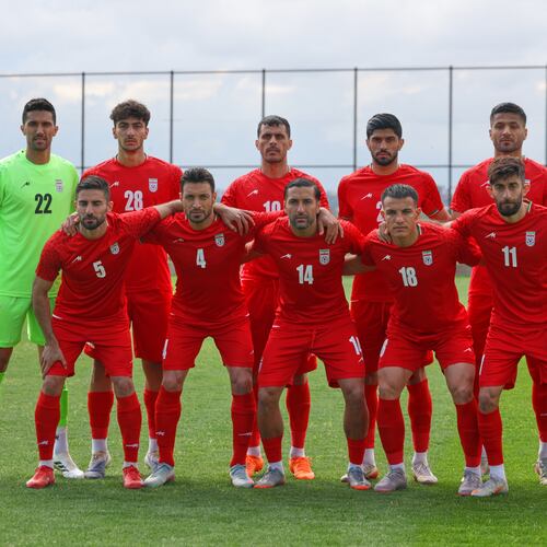 Iran's players pose for photographer prior a friendly soccer match between Iran and Costa Rica, in Antalya, southern Turkey, Tuesday, March 31, 2026. (AP Photo/Riza Ozel)