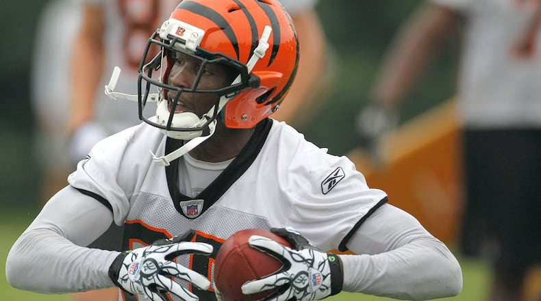 Cincinnati Bengals wide receiver Chad Ochocinco catches a pass on opening day of the Bengal's fall training camp at the Toyota Stadium in Georgetown, Kentucky, Thursday, July 29, 2010. (Charles Bertram/Lexington Herald-Leader/MCT)