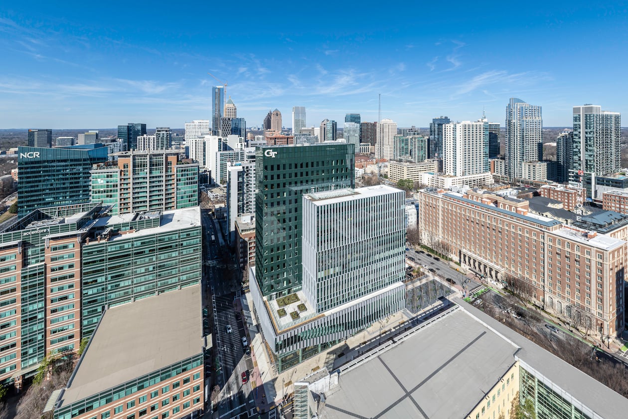 This photo shows a two-tower development by Georgia Tech that will house the institute's industrial engineering and business programs in Midtown. A ribbon-cutting celebrating the project's completion took place Friday, Sept. 18, 2026. (Courtesy of Jonathan Hillyer)