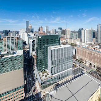 This photo shows a two-tower development by Georgia Tech that will house the institute's industrial engineering and business programs in Midtown. A ribbon-cutting celebrating the project's completion took place Friday, Sept. 18, 2026. (Courtesy of Jonathan Hillyer)