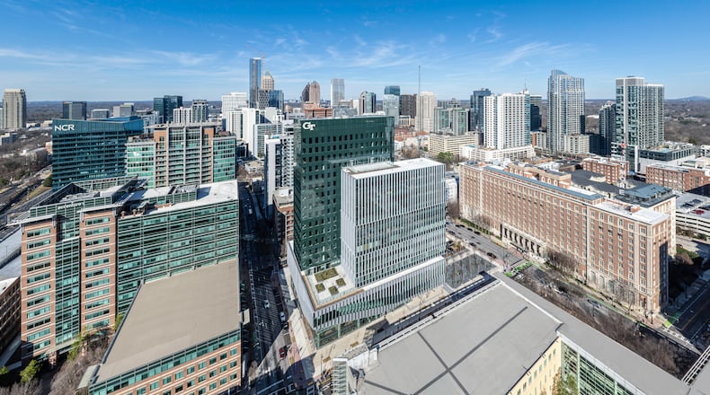 This photo shows a two-tower development by Georgia Tech that will house the institute's industrial engineering and business programs in Midtown. A ribbon-cutting celebrating the project's completion took place Friday, Sept. 18, 2026. (Courtesy of Jonathan Hillyer)