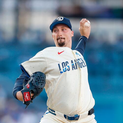Los Angeles Dodgers starting pitcher Blake Snell pitches during the second inning of a baseball game against the Atlanta Braves, Saturday, May 9, 2026, in Los Angeles. (AP Photo/Caroline Brehman)