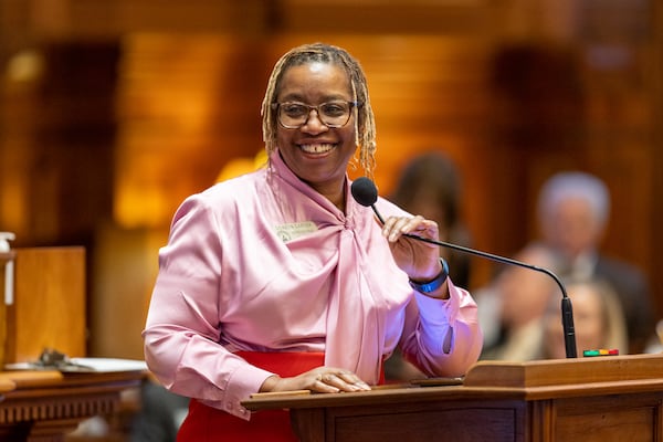 Georgia state Rep. Doreen Carter speaks during the legislative session at the Capitol on Thursday, Jan. 26, 2023, in Atlanta. During her time in office, Carter has sponsored three local bills signed by the governor. (Arvin Temkar/AJC)