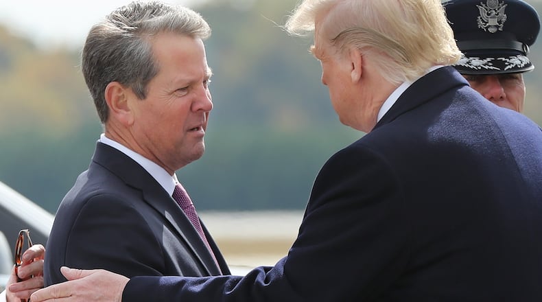 Former Lt. Gov. Geoff Duncan, as a guest Tuesday on "Politically Georgia," said the fight between Gov. Brian Kemp, left, and former President Donald Trump demonstrates that the Georgia GOP needs to be restructured. “Donald Trump is wrong for the Republican Party, and his fight with (Gov.) Brian Kemp is futile,” Duncan said. “Brian Kemp has done a great job; even Democrats around the state applaud some of the efforts that he’s taken in his second term.” Curtis Compton/ccompton@ajc.com