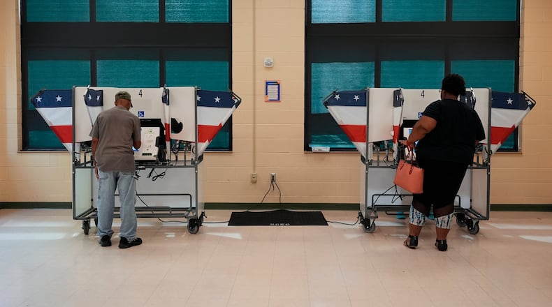 People vote at a polling place in a primary election Thursday, Aug. 6, 2026, in Memphis, Tenn. (AP Photo/George Walker IV)