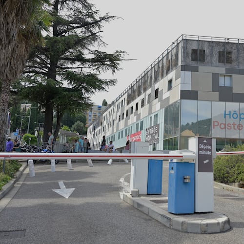 A view of a hospital where, according to reports, three people injured by an an explosive device in Monaco a day before, are being treated, in Nice southern France, Tuesday, June 30, 2026. (AP Photo/Philippe Magoni)