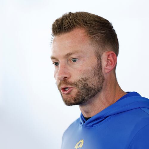 Los Angeles Rams head coach Sean McVay speaks during a news conference at the team's training facility Friday, Jan. 23, 2026, in Los Angeles, ahead of the NFL football NFC Championship game against the Seattle Seahawks. (AP Photo/Caroline Brehman)