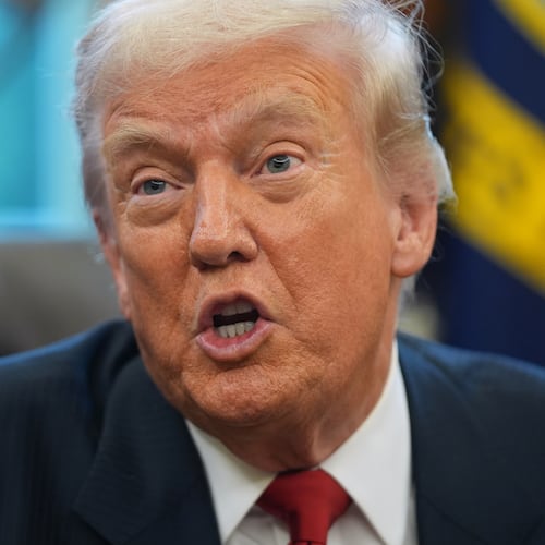 President Donald Trump talks after meeting with New York City Mayor-elect Zohran Mamdani in the Oval Office of the White House, Friday, Nov. 21, 2025, in Washington. (AP Photo/Evan Vucci)