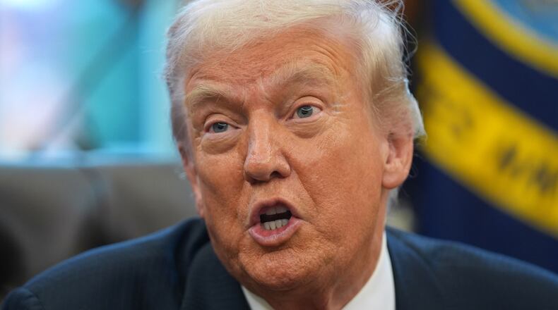 President Donald Trump talks after meeting with New York City Mayor-elect Zohran Mamdani in the Oval Office of the White House, Friday, Nov. 21, 2025, in Washington. (AP Photo/Evan Vucci)