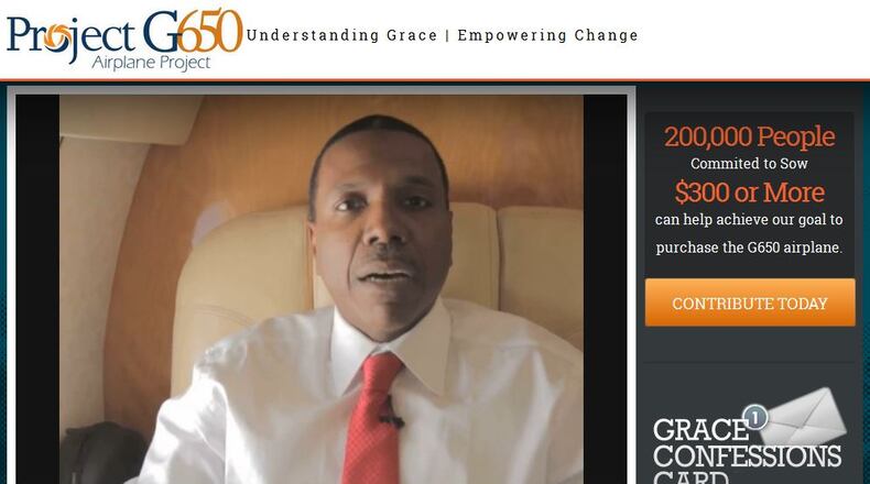 In March, Creflo Dollar's website asked for $65 million in donations for a new private jet. The webpage was quickly taken down.