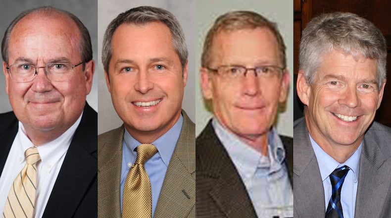 Four former top officials of Georgia Tech are out following allegations they misused their positions. They are from left Steve Swant, former executive vice president of administration and finance; Tom Stipes, former director of digital networks; Lance Lunsway, former executive director of parking and transportation services; and Paul Strouts, former vice president of campus services.
