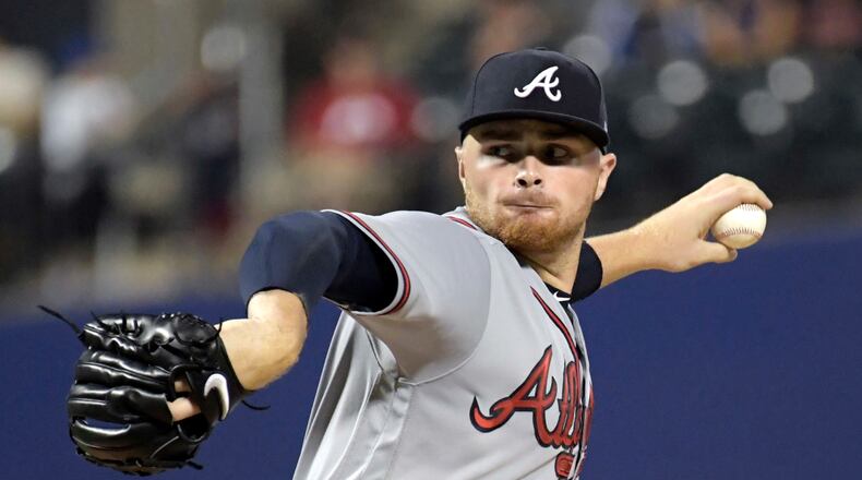 Braves pitcher Sean Newcomb delivers against the Mets. (AP Photo/Bill Kostroun)