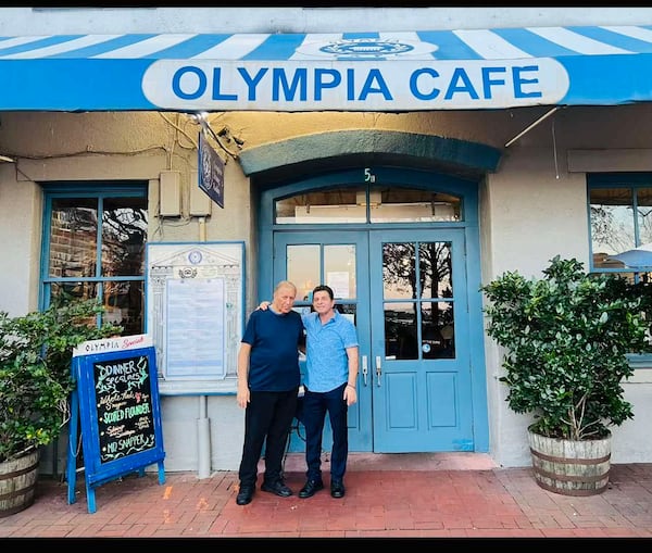 Olympia Cafe owner Vasilis Varlagas (right) with the restaurant's founder Nick Pappas, who died in May. (Courtesy of Olympia Cafe)