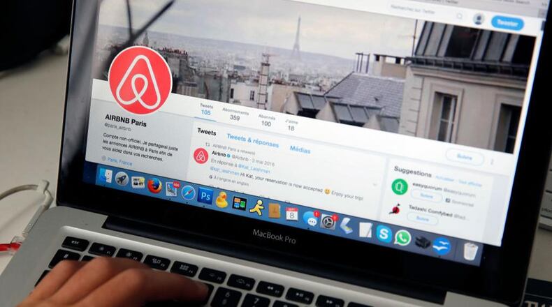 PARIS, FRANCE - SEPTEMBER 08:  In this photo illustration, Airbnb logo is displayed on a laptop screen on September 08, 2017 Paris, France. The City of Paris wishes to reduce the maximum number of nights permitted for rental. Fixed today at 120 days a year, Paris would like to make it back down to 60, France is the second market for the Californian start-up, behind the United States.Airbnb is an online marketplace and hospitality service, enabling people to rent their flats or houses short-term. (Photo illustration by Chesnot/Getty Images)
