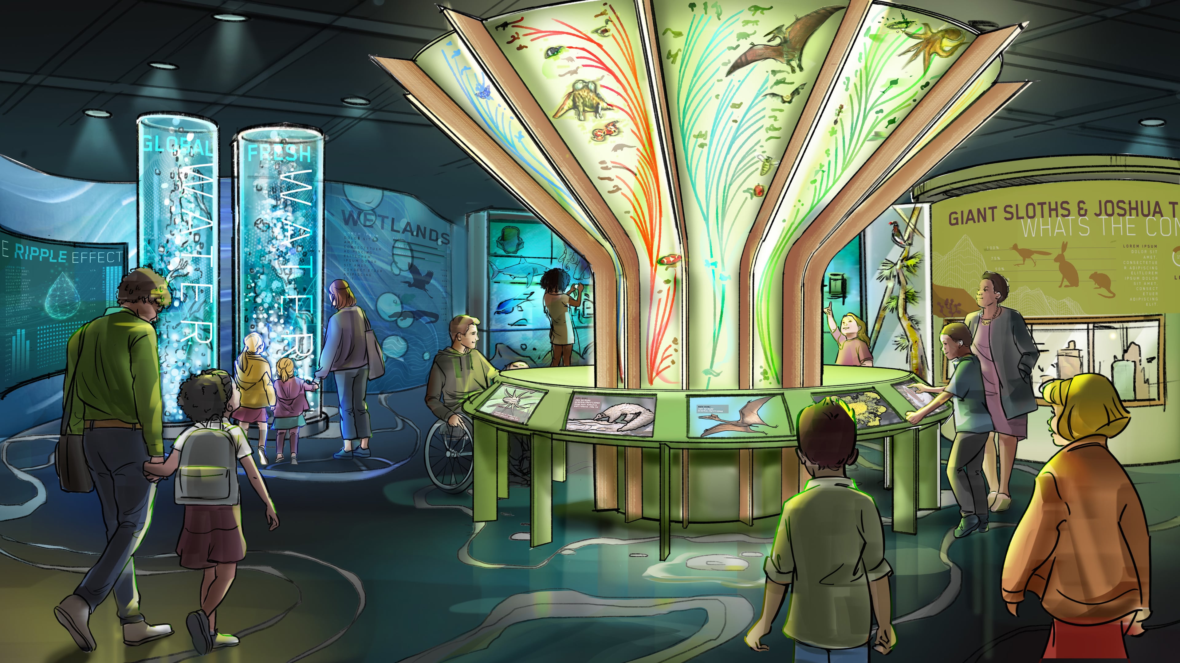 A conceptual rendering of a planned permanent exhibit space to be built on the second floor at Fernbank Musuem. The "Changing Earth" exhibit will be the largest of three renovations planned at Fernbank and will replace the "A Walk Through Time in Georgia" exhibit. (Courtesy of Fernbank Museum)