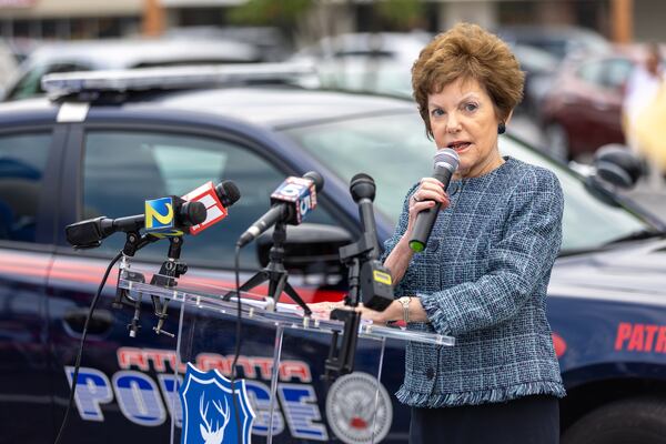 Atlanta City Council member Mary Norwood speaks at a news conference in Buckhead in 2023. (Arvin Temkar/AJC)