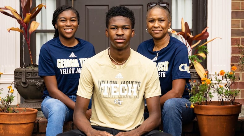 Miles Kelly announced his commitment to Georgia Tech on Sept. 25, 2020. Kelly is a senior at Hargrave Military Academy in Virginia and formerly played at Parkview High. He is picture with his sister Myla (left) and mother Sheila Kelly.