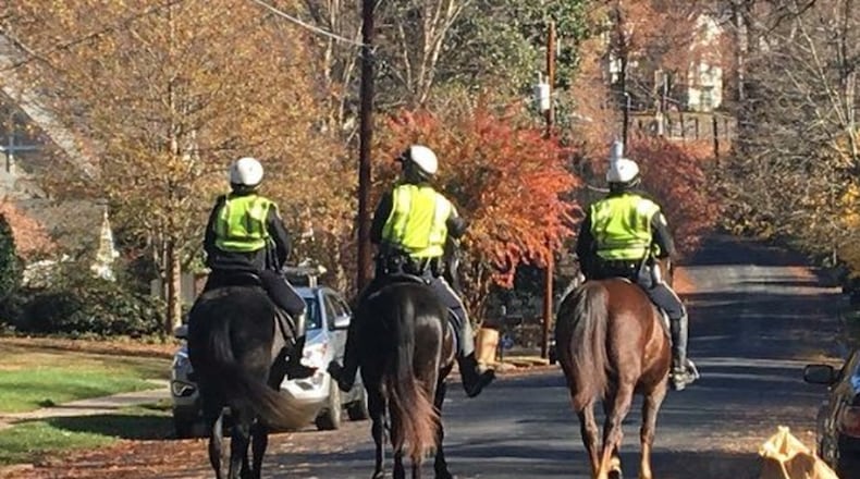 The Atlanta Police Department sent officers on horseback into the south Buckhead neighborhood of Wildwood in response to resident complaints about a crime wave. (Photo courtesy of Ashley Mitzel)