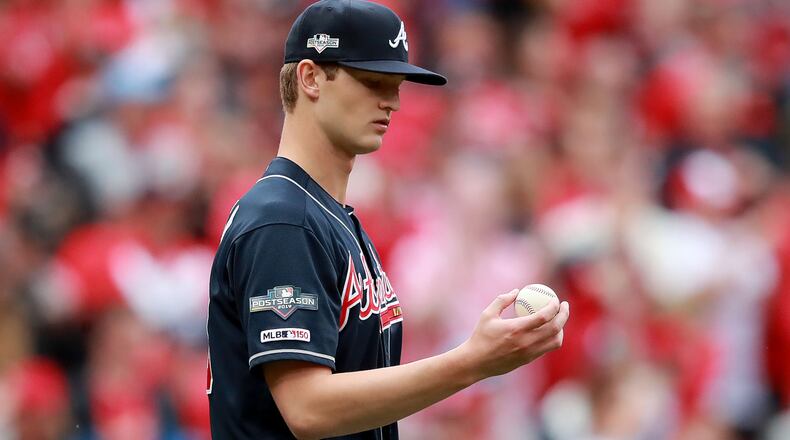 Braves righthander Mike Soroka allowed one hit, one run and four strikeouts in the first three innings of Sunday's Game 3. (Curtis Compton/AJC)