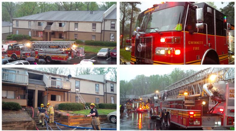 An apartment complex fire displaced 16 people Saturday in Gwinnett County.