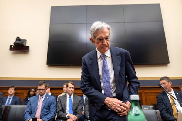 Federal Reserve Board Chairman Jerome Powell arrives for a hearing of the House Committee on Financial Services on Capitol Hill, Tuesday, June 24, 2025, in Washington. (AP Photo/Mark Schiefelbein)