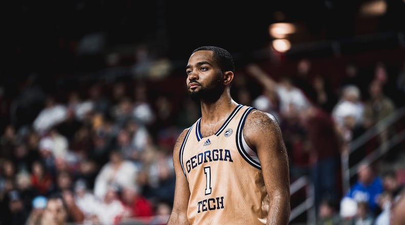 Senior guard Kyle Sturdivant of Georgia Tech in a March 4, 2023, game against Boston College in Chestnut Hill, Massachusetts. (Photo courtesy of Boston College Athletics)