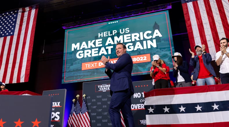 Lt. Gov. Burt Jones spoke at a rally for former President Donald Trump in Cobb County last week.