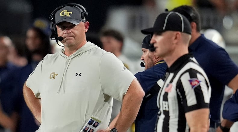 Georgia Tech head coach Brent Key watches play against Colorado during the first half of an NCAA college football game, Thursday, Sept. 3, 2026, in Atlanta. (Mike Stewart/AP)