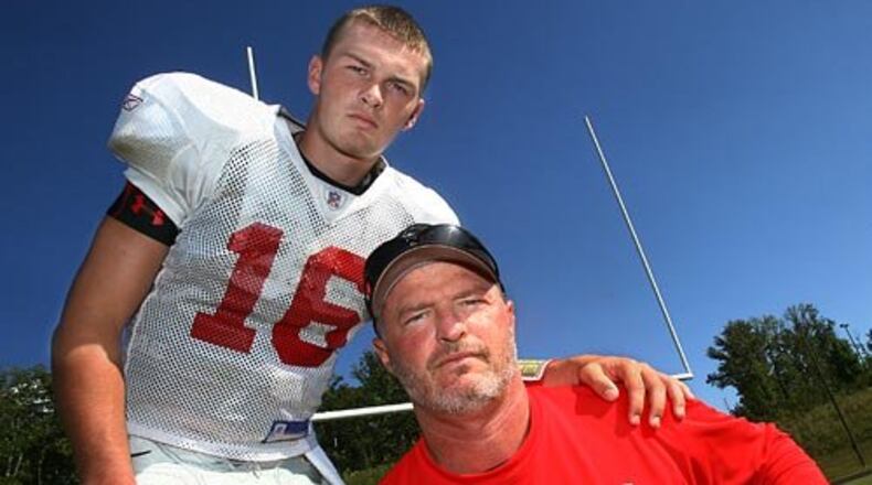 JAYBO SHAW (left, with father/coach Lee) quarterbacked for Flowery Branch before taking the same role at Tech.