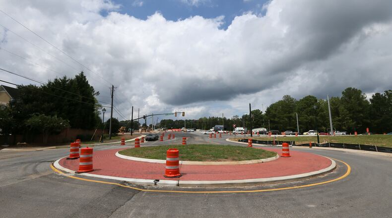 August 19, 2015 - A roundabout under construction at the intersection with Northridge Road and Somerset Court in Sandy Springs. BOB ANDRES / BANDRES@AJC.COM