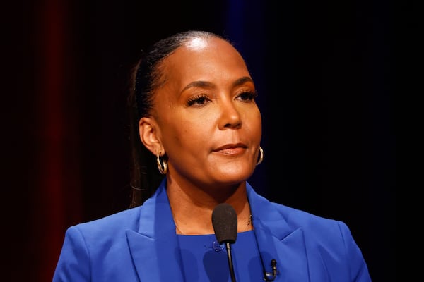 Democratic candidate for governor Keisha Lance Bottoms participates in the Atlanta Press Club Loudermilk-Young debate on Monday. (Arvin Temkar/AJC)