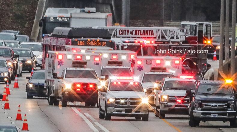 An investigation blocked two left lanes on I-20 West after a MARTA bus was involved in a crash with two other vehicles Tuesday.