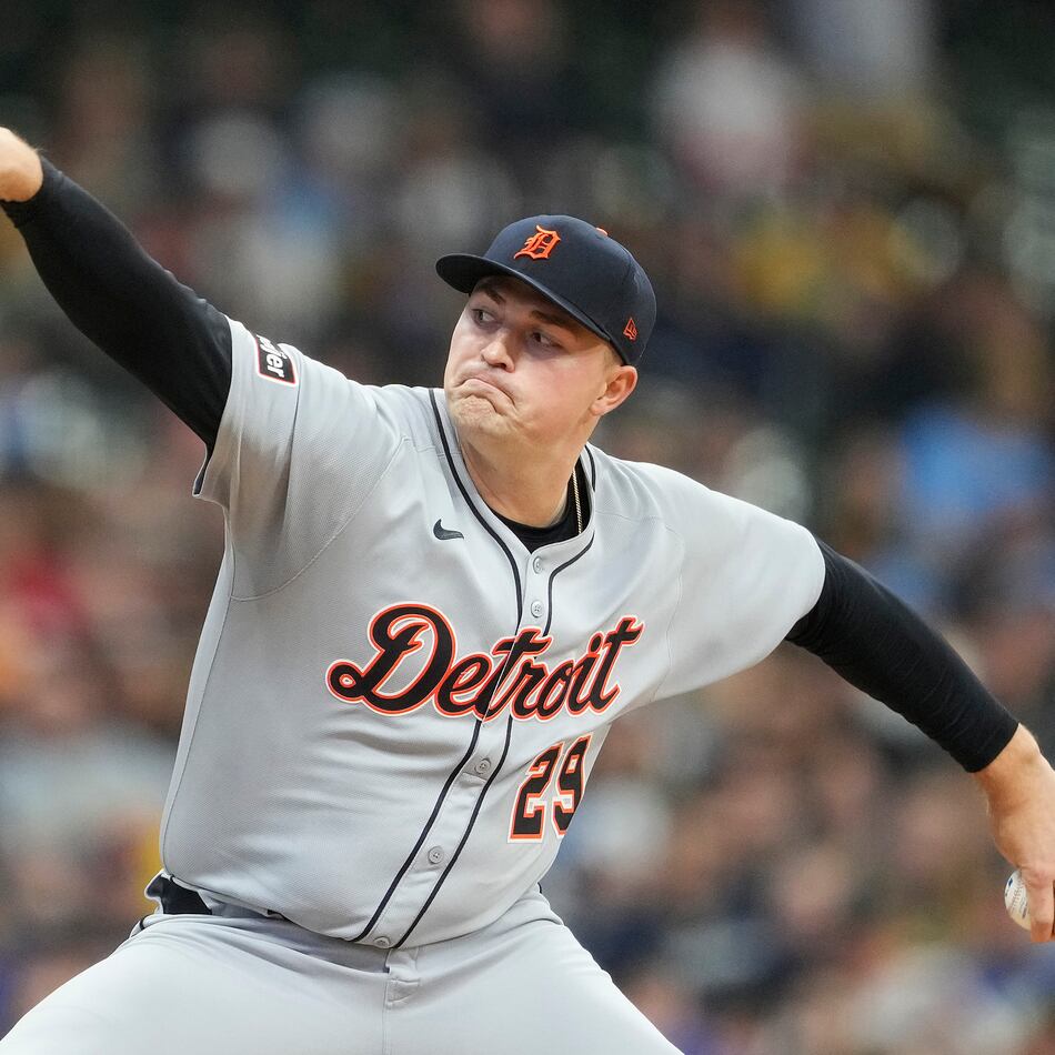 Tarik Skubal (29) of the Detroit Tigers throws a pitch against the Milwaukee Brewers during the first inning at American Family Field on Monday, April 14, 2025, in Milwaukee. (Patrick McDermott/Getty Images/TNS)