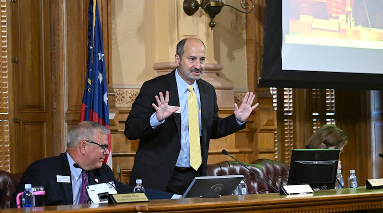 State Election Board Chairman John Fervier speaks during the State Election Board’s meeting at the Georgia Capitol, Tuesday, October 8, 2024, in Atlanta. (Hyosub Shin / AJC)