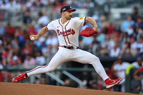 Atlanta Braves pitcher Spencer Strider delivers in the second inning of a baseball game against the New York Mets, Thursday, June 19, 2025, in Atlanta. (AP Photo/Colin Hubbard)