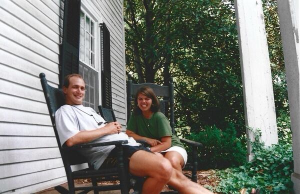 Heather and Steve Leo pose together one day after meeting during the 1996 Atlanta Olympics. What began as a chance encounter in Centennial Olympic Park grew into a marriage, two sons and a growing family. (Courtesy of Heather Leo)