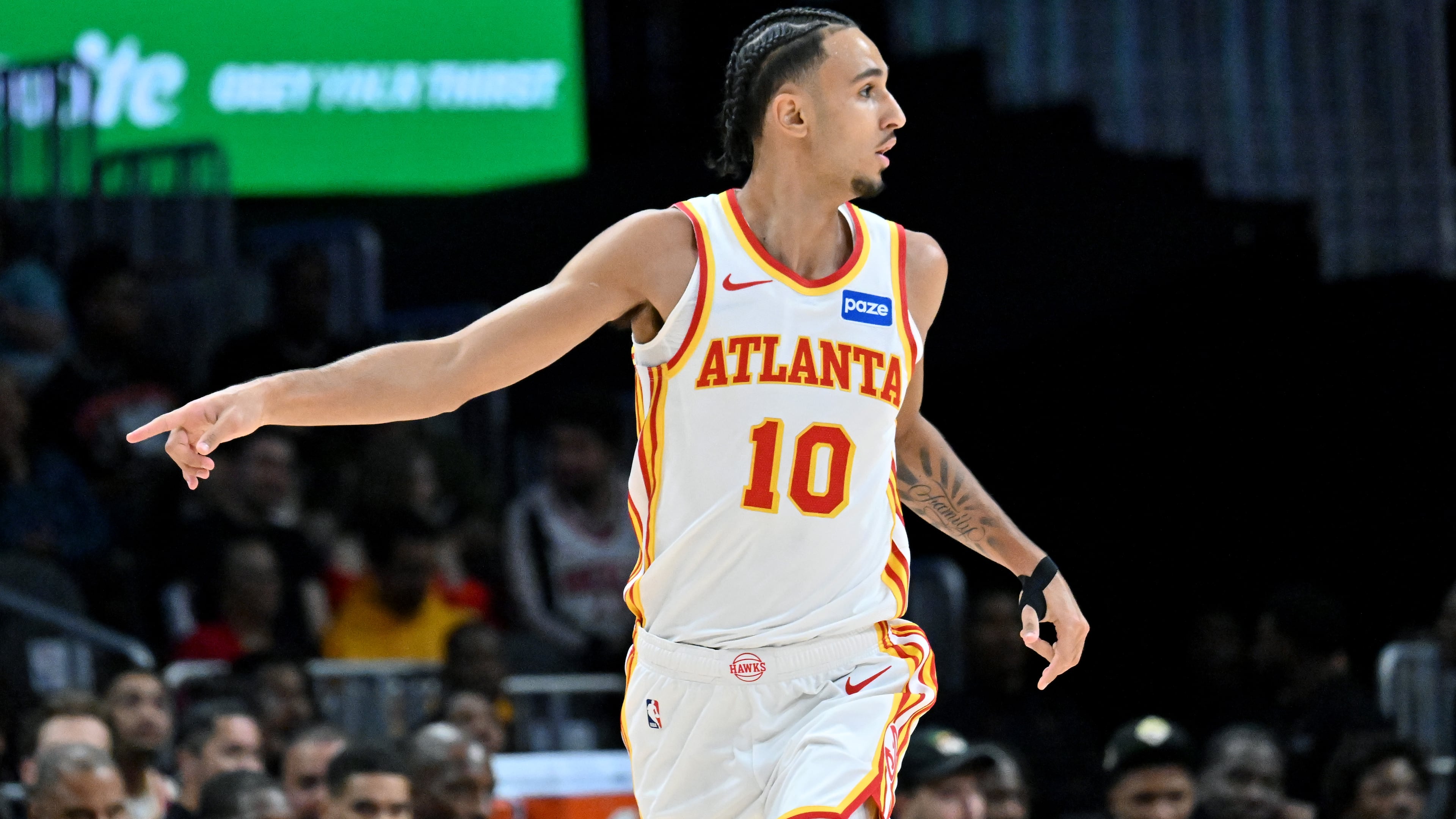 On the Hawks’ injury report released on Monday, Zaccharie Risacher was listed as questionable for Tuesday’s matchup against the Detroit Pistons. (Hyosub Shin/AJC)