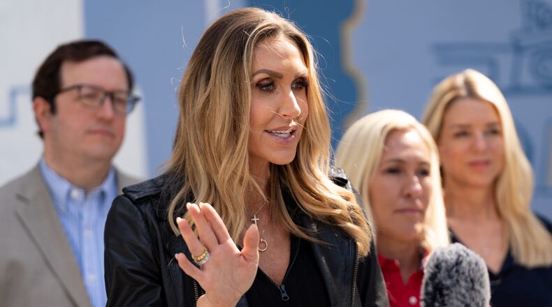 Lara Trump, co-chair of the Republican National Committee, courted voters for former President Donald Trump in South Fulton this week.