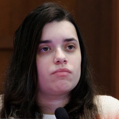 Juliana Peres Magalhães testifies during the double murder trial for Brendan Banfield in Fairfax County Circuit Court, Wednesday, Jan. 14, 2026, in Fairfax, Va. (AP Photo/Tom Brenner, Pool)