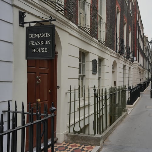 The Benjamin Franklin House is pictured in central London, Monday, May 11, 2026. (AP Photo/Kin Cheung)
