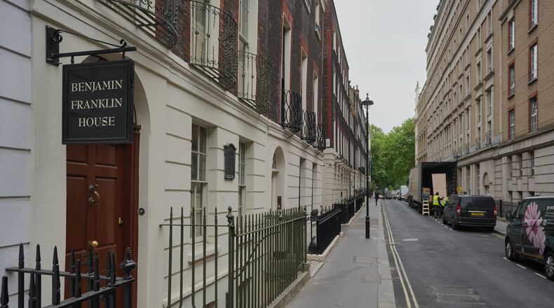 The Benjamin Franklin House is pictured in central London, Monday, May 11, 2026. (AP Photo/Kin Cheung)