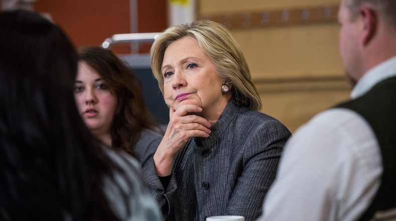 CONCORD, NH - APRIL 21: Democratic presidential hopeful and former U.S. Sectetary of State Hillary Clinton speaks with students and faculty of New Hampshire Technical Institute, Concord Community College, on April 21, 2015 in Concord, New Hampshire. The conversation revolved around higher education, manufacturing and women in the work force. (Photo by Andrew Burton/Getty Images) Hillary Clinton in New Hampshire last month. She will continue the trend of small-group meetings in South Carolina. (Andrew Burton/Getty Images)